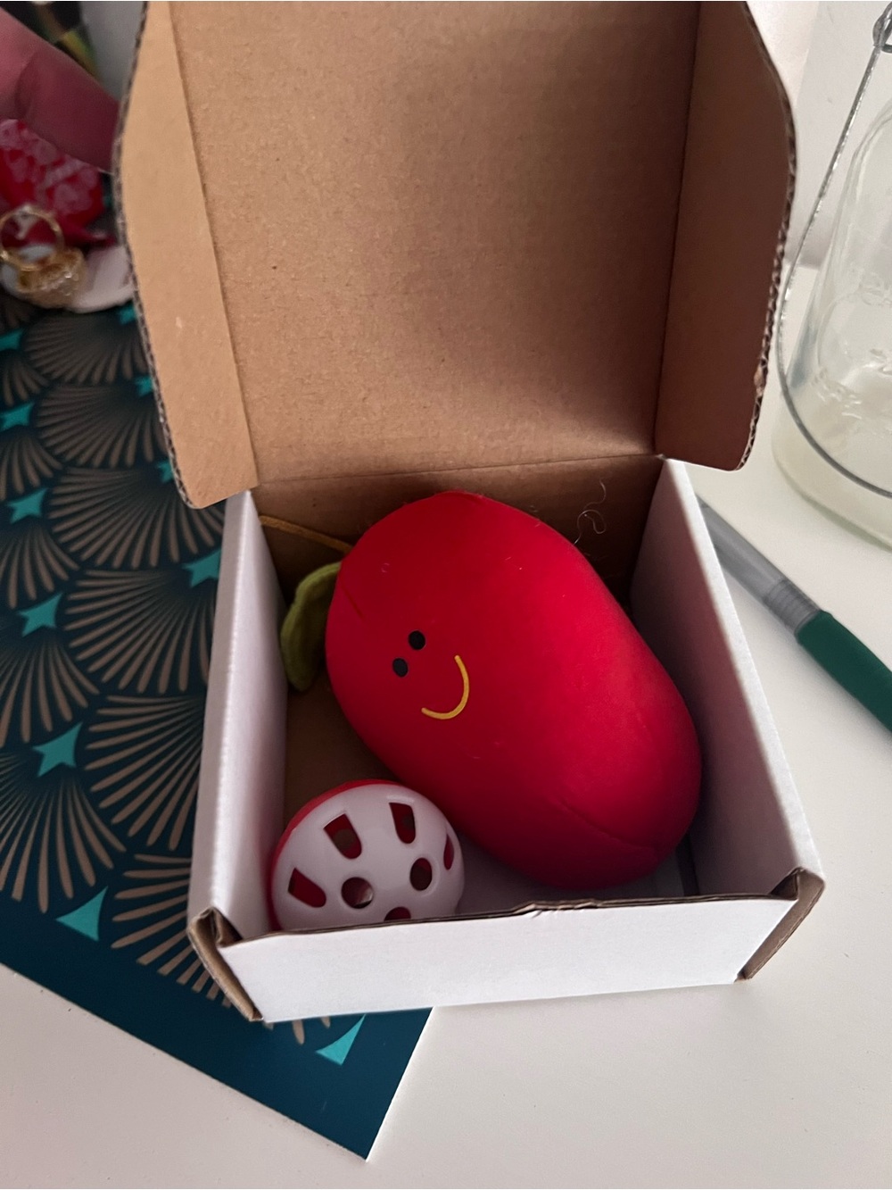 Red Smiling Plush Toy and Jingly Ball for Cats - Cat Toy